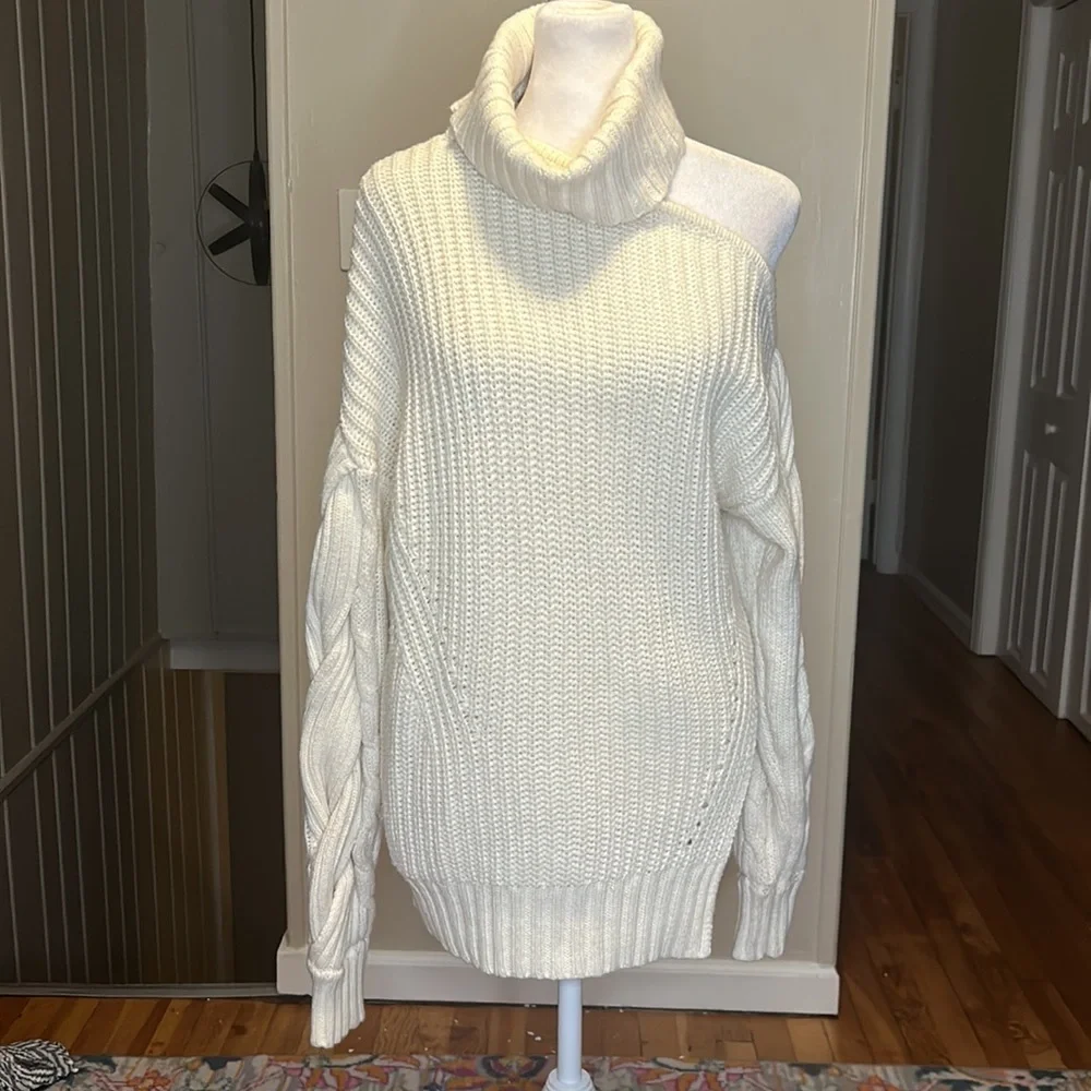 Jonathan Simkhai Aubrey Traveling Cable Knit Sweater One Shoulder Size Small - Picture 5 of 13